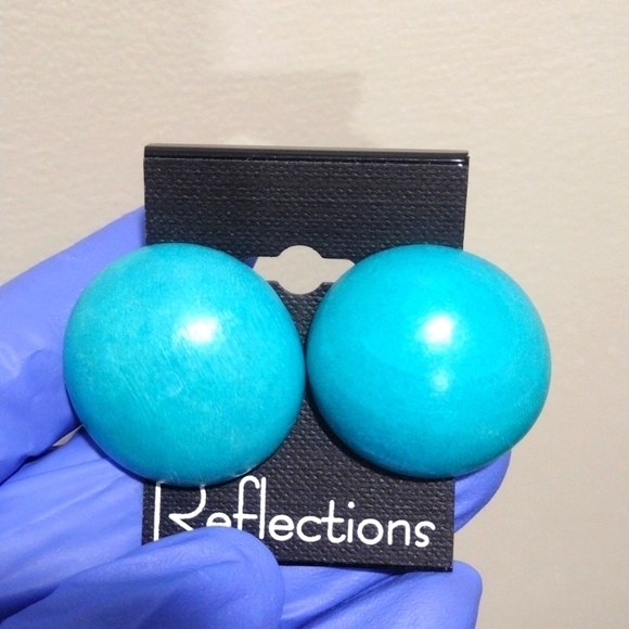 Vintage Turquoise Blue Dome Clip-On Earrings – Retro 80s Chic Statement Jewelry - Picture 5 of 5